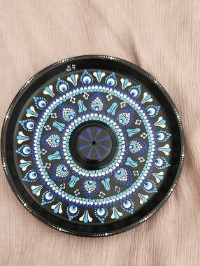 Censer Hand-Painted Blue Dot Mandala Wall Plate - Home Art Painting
